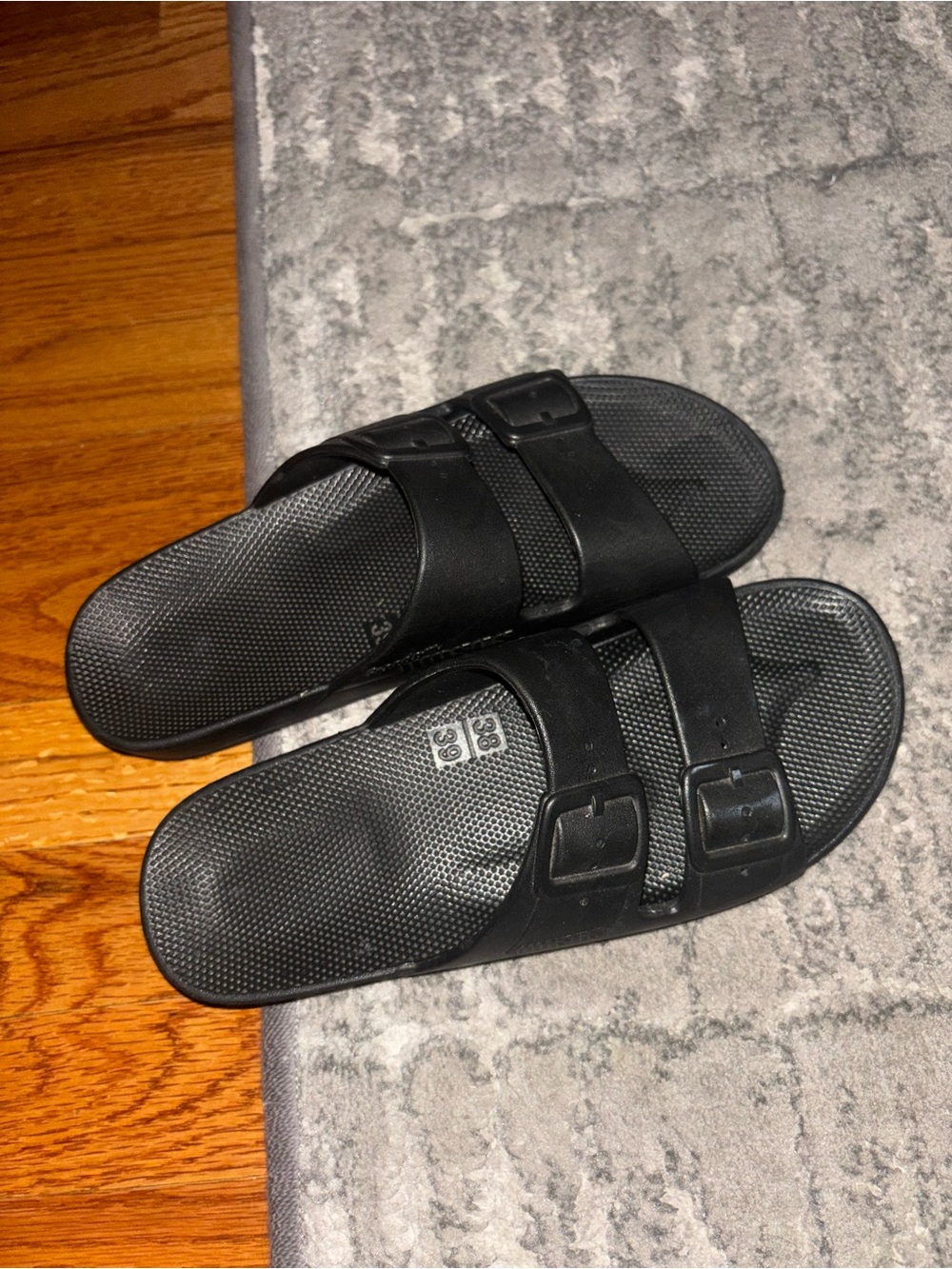 Freedom Moses Black Double-Buckle Slide Sandals